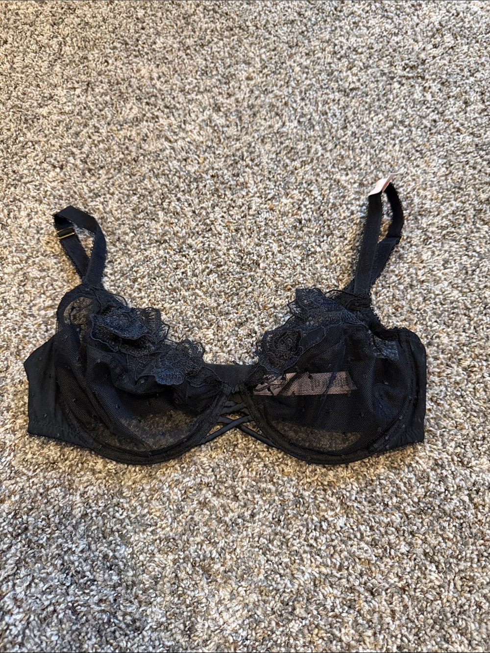 Victoria's Secret Black Lace Floral Unlined Underwire Bra 34D
